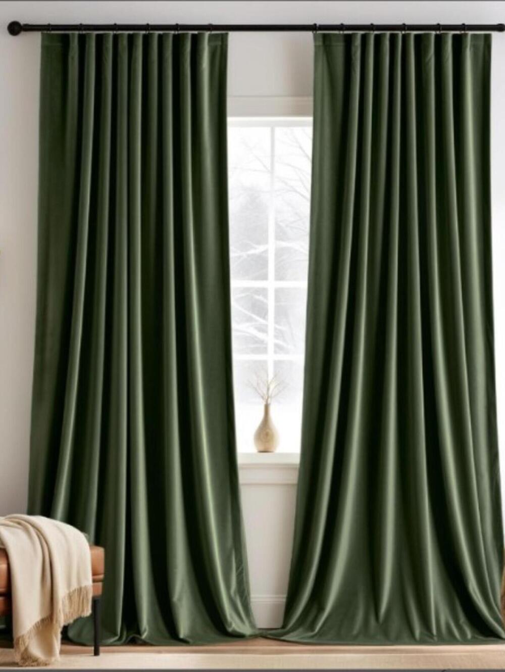 VELVET BLACKOUT CURTAIN PR-52X896-OLIVE GREEN